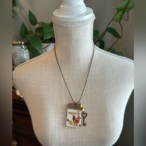 Mother Hen Pendant Necklace with Key Charm
